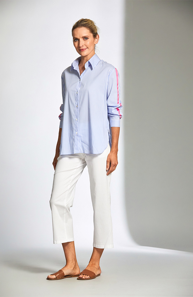 Stripe Shirt with Contrast Sleeve - Blue