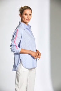 Stripe Shirt with Contrast Sleeve - Blue