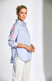 Stripe Shirt with Contrast Sleeve - Blue