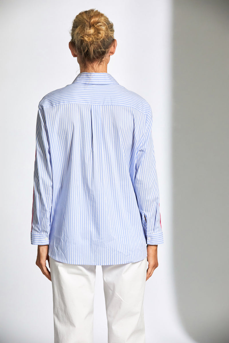 Stripe Shirt with Contrast Sleeve - Blue