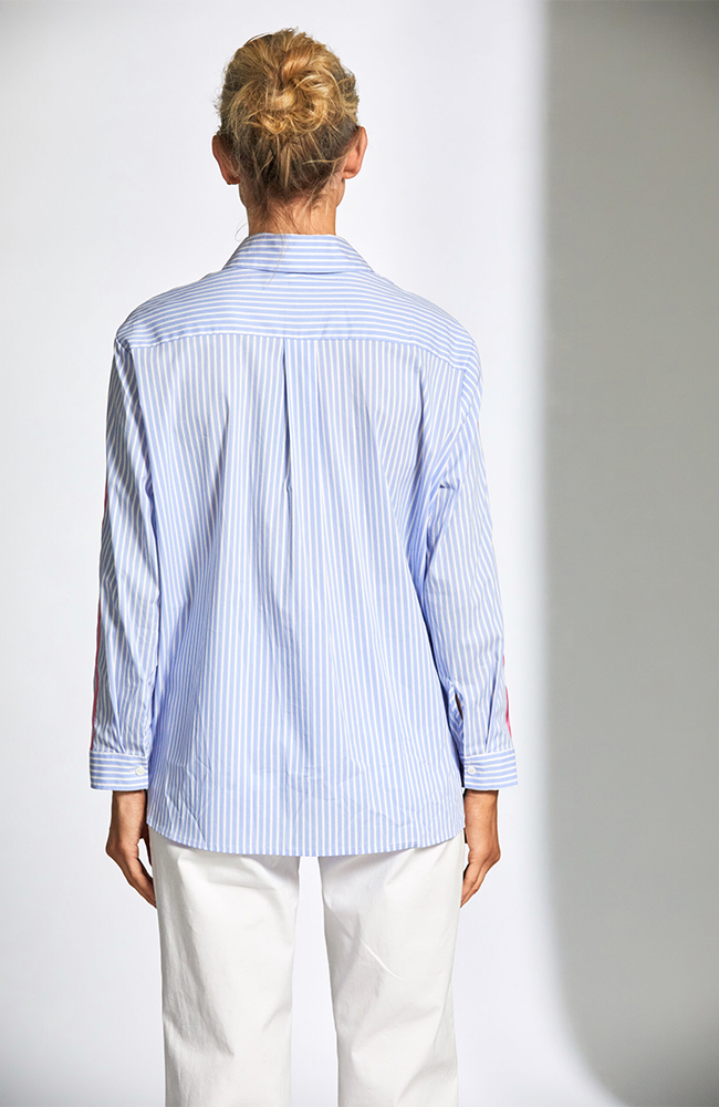 Stripe Shirt with Contrast Sleeve - Blue