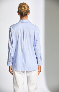 Stripe Shirt with Contrast Sleeve - Blue