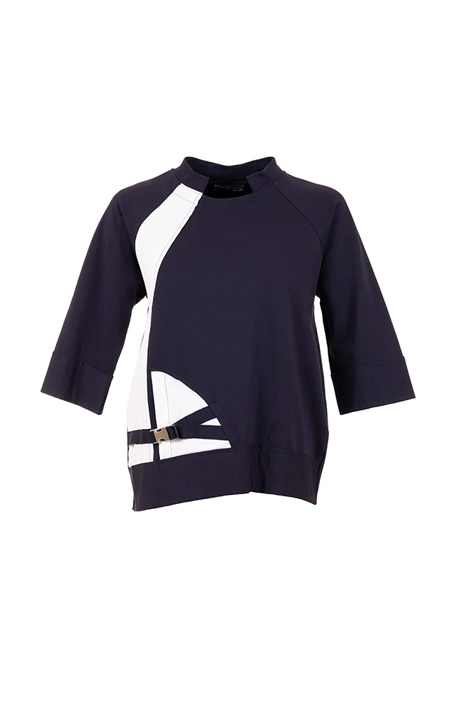 Buckle Colour Block Top - Navy/Ecru