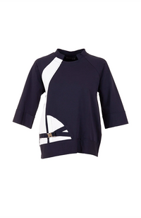 Buckle Colour Block Top - Navy/Ecru