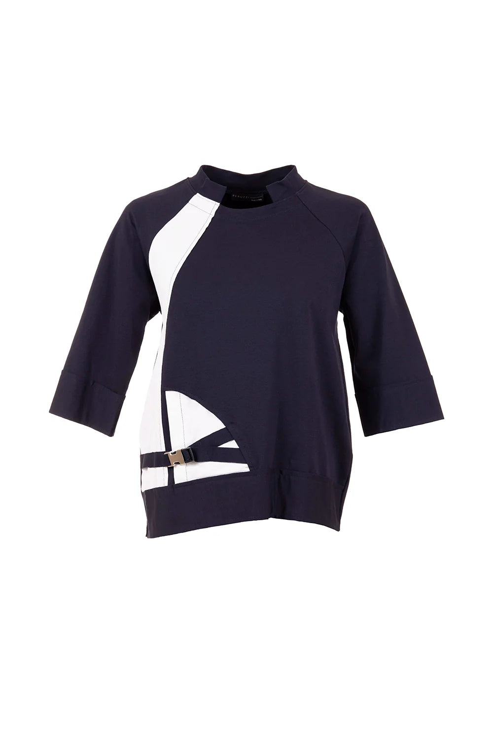 Buckle Colour Block Top - Navy/Ecru