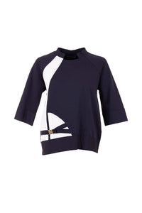 Buckle Colour Block Top - Navy/Ecru