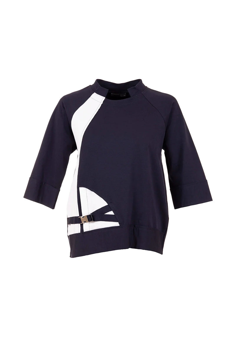 Buckle Colour Block Top - Navy/Ecru