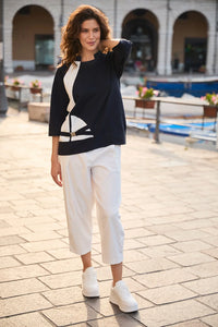 Buckle Colour Block Top - Navy/Ecru