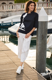 Buckle Colour Block Top - Navy/Ecru