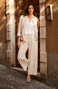 Stripe Linen Trouser - Sand/Ecru