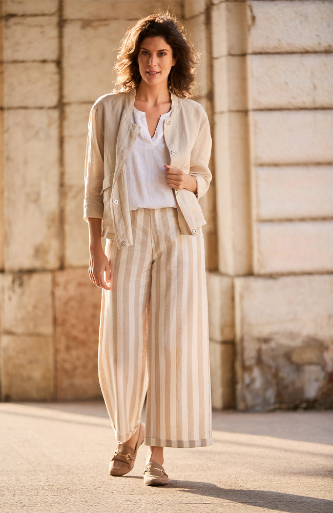 Stripe Linen Trouser - Sand/Ecru
