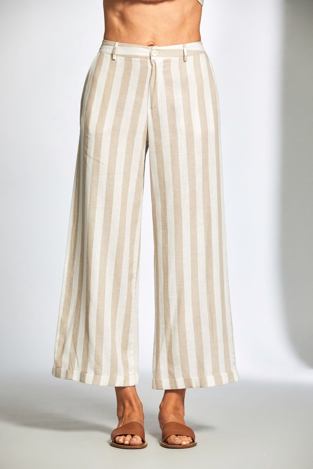 Stripe Linen Trouser - Sand/Ecru