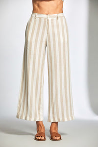 Stripe Linen Trouser - Sand/Ecru