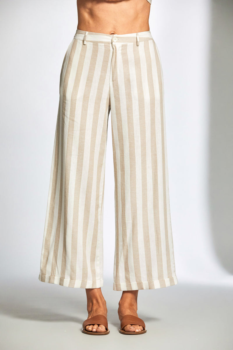 Stripe Linen Trouser - Sand/Ecru