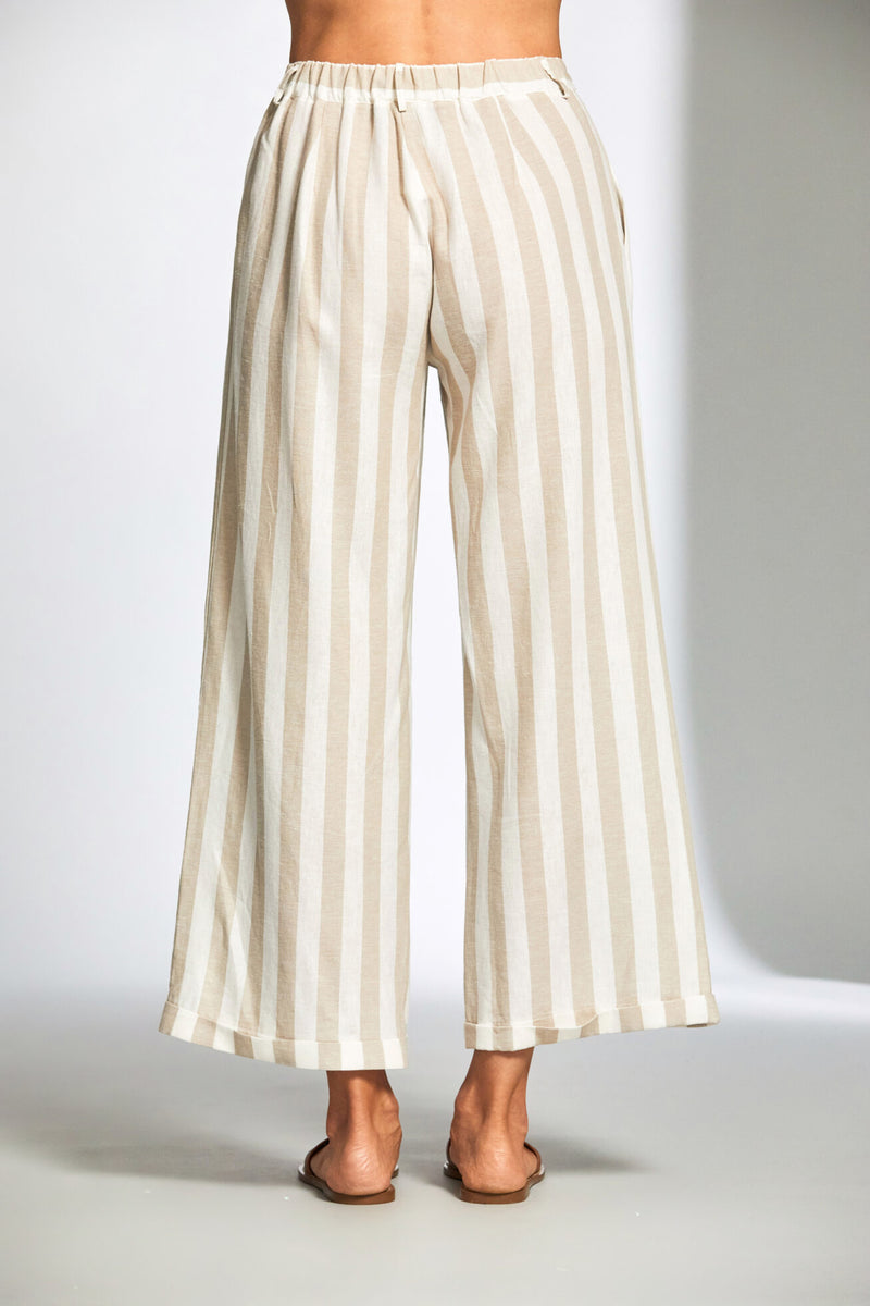 Stripe Linen Trouser - Sand/Ecru