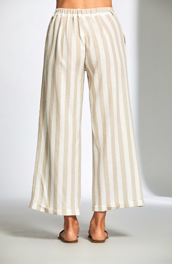 Stripe Linen Trouser - Sand/Ecru
