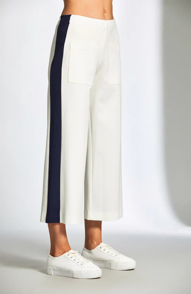Side Stripe Crop Trouser - Ecru/Navy
