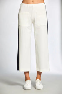 Side Stripe Crop Trouser - Ecru/Navy