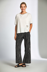 Broken Stripe Crop Pant - Black/Ecru