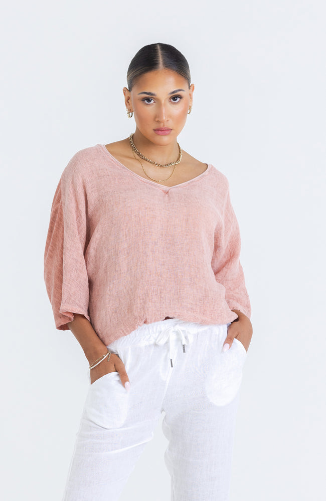 Billie Linen Top - Toffee