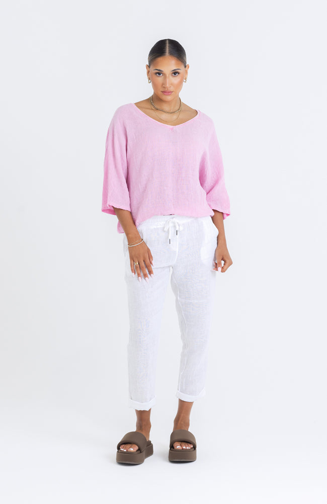 Billie Linen Top - Pink