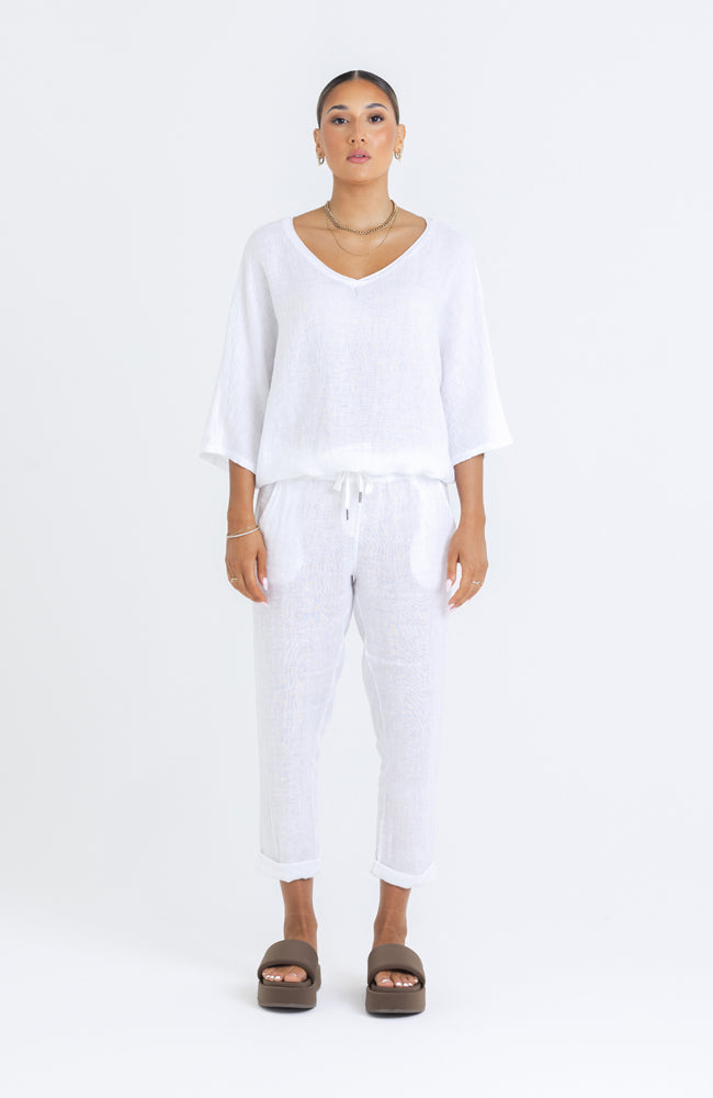 Bobbi Linen Jogger - White