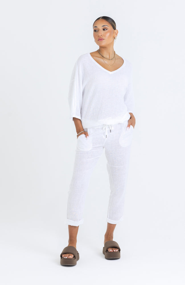 Bobbi Linen Jogger - White