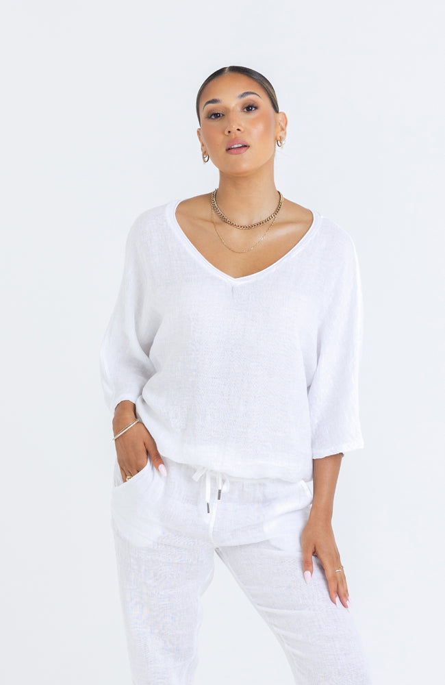 Billie Linen Top - White