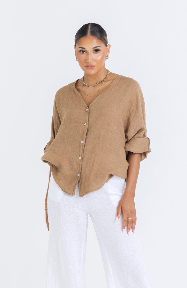 Blake Linen Shirt - Safari