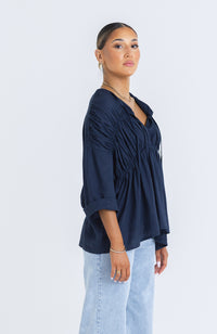 Bahama Linen Top - Navy