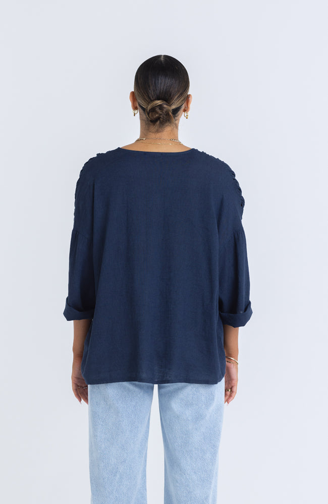 Bahama Linen Top - Navy