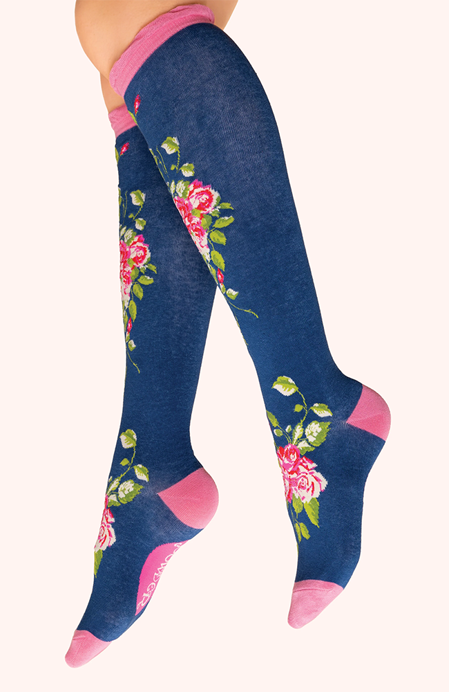 Long Socks - Floral Vines/Navy