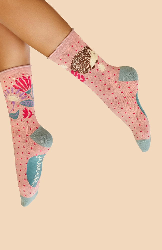 Hedgehog Hunting in Leaves Trainer Socks - Ice
