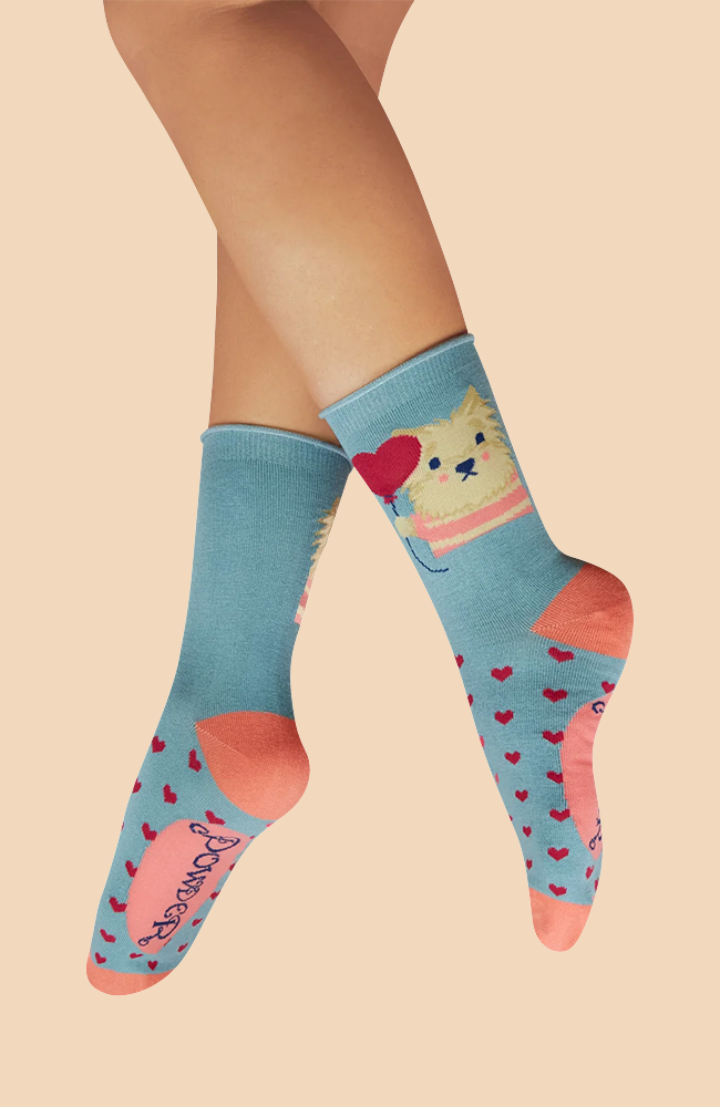 Thoughtful Lover Puppy Ankle Socks - Denim