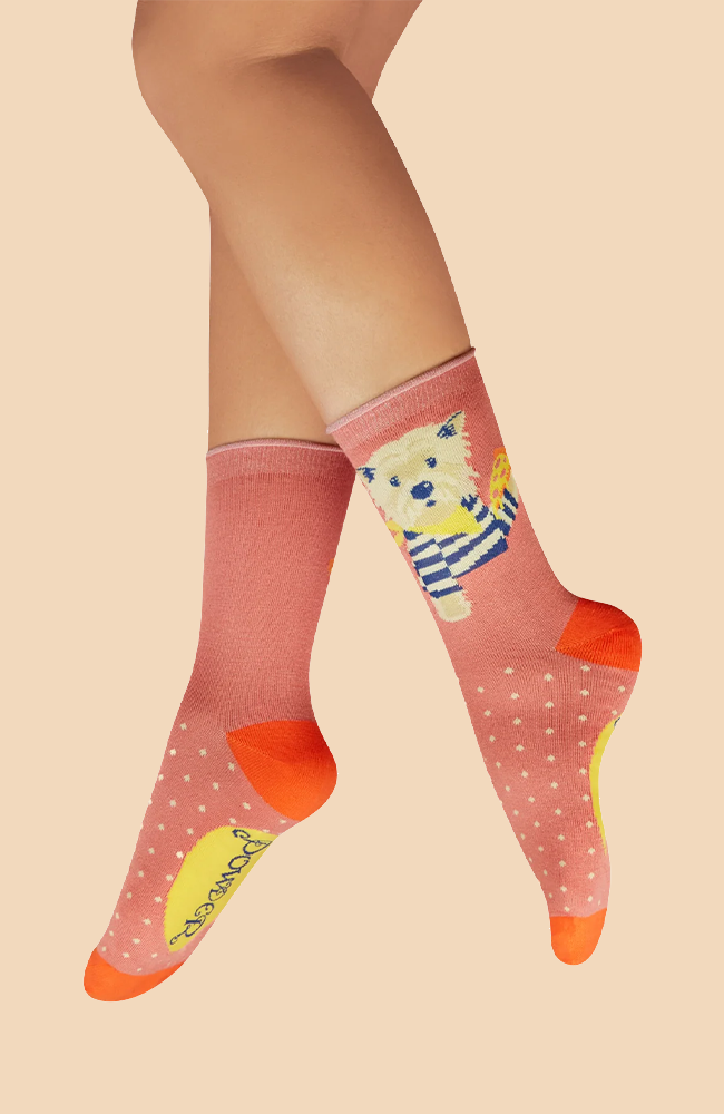 Puppy Pizza Lover Ankle Socks - Coral