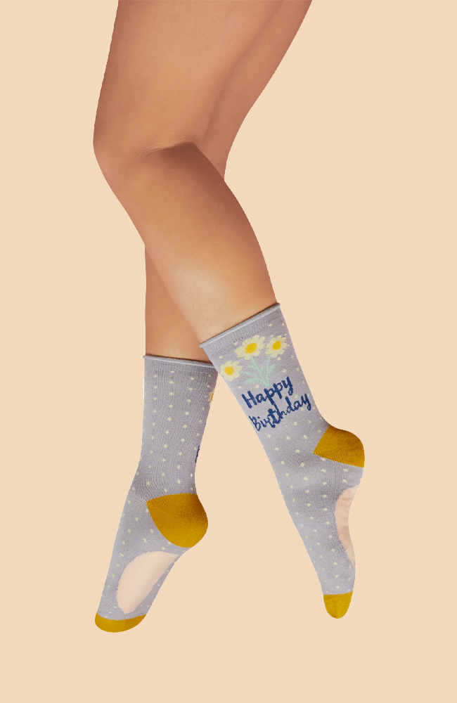 Happy Birthday Daisies Ankle Socks - Lilac