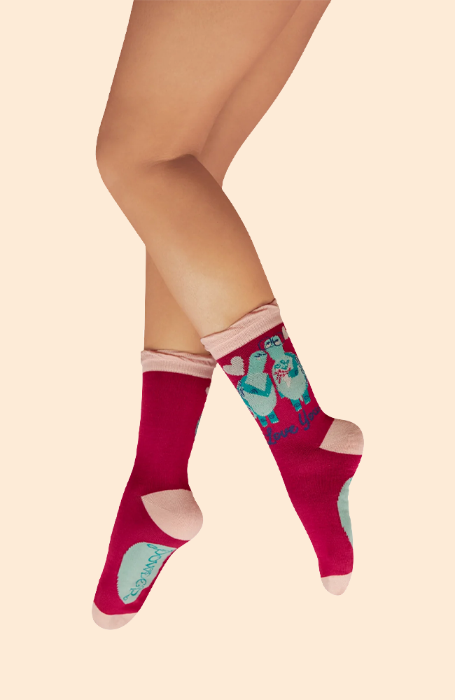 Love You Long Time Tortoises Ankle Socks - Fuchsia
