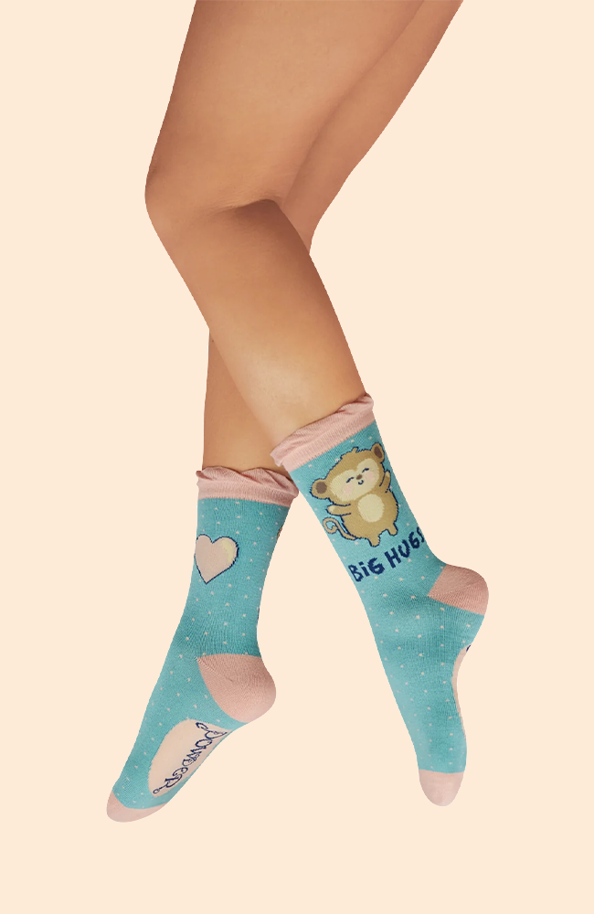 Huggy Monkey Ankle Socks - Aqua