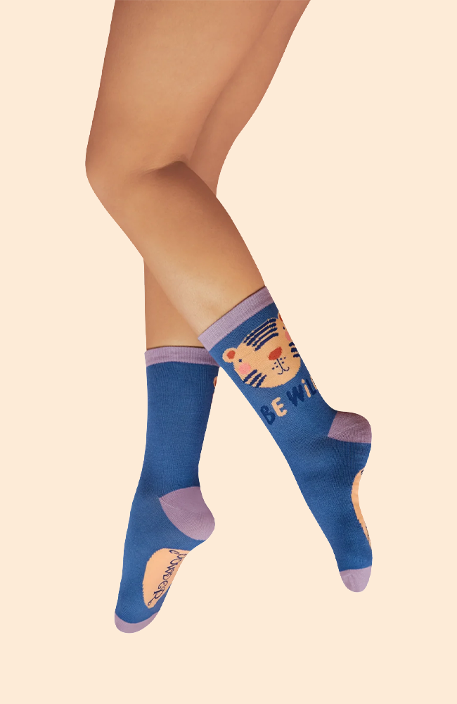 Wild Tiger Ankle Socks - Royal Blue