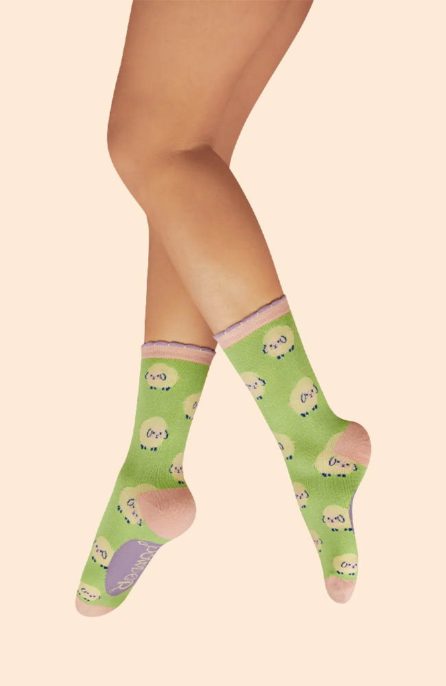 Marshmallow Sheep Ankle Socks - Mint