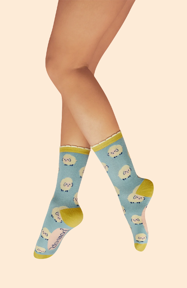 Marshmallow Sheep Ankle Socks - Ice Blue