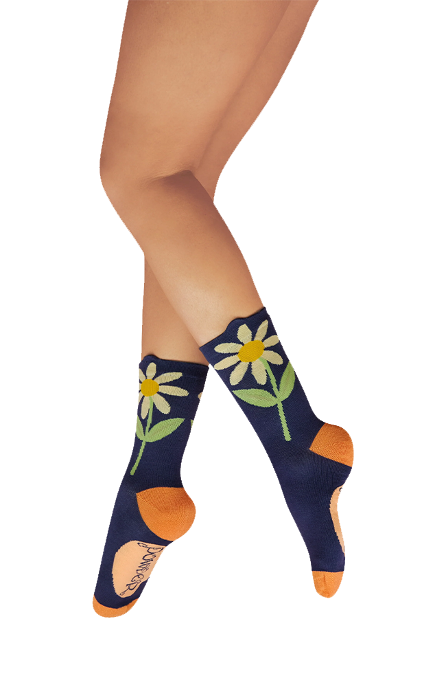 Ankle Socks - Daisy in Navy Flower Top