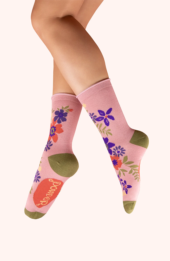Ladies Ankle Socks - Floral Spray, Candy