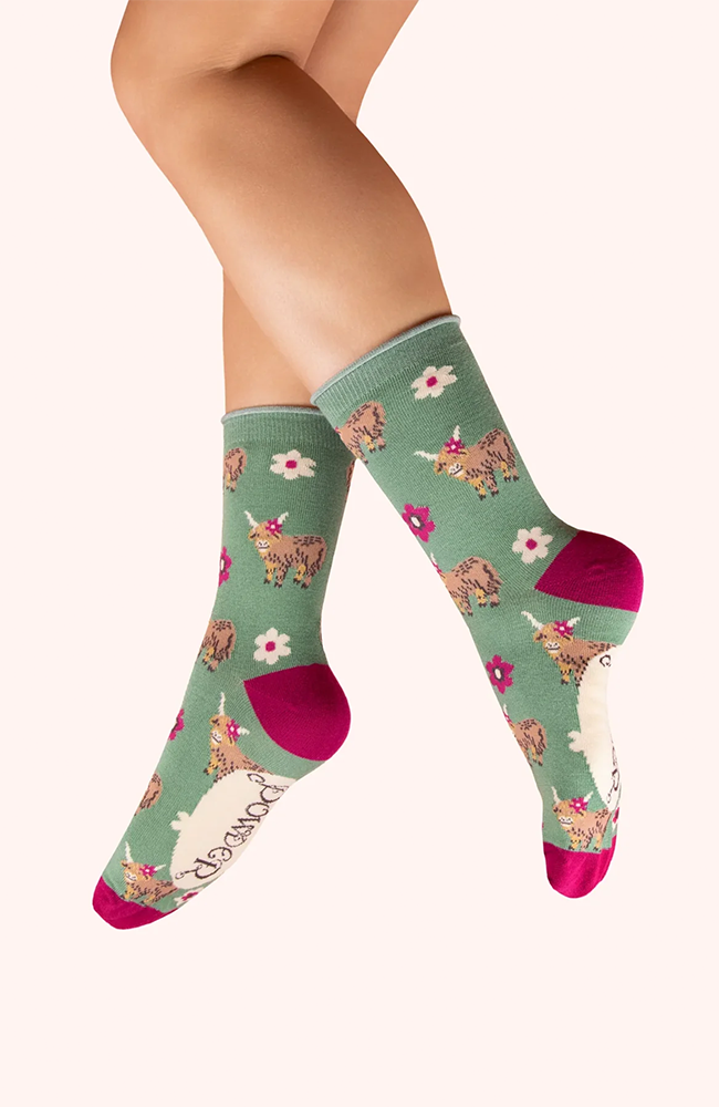 Ankle Socks – Highland Cows/Green