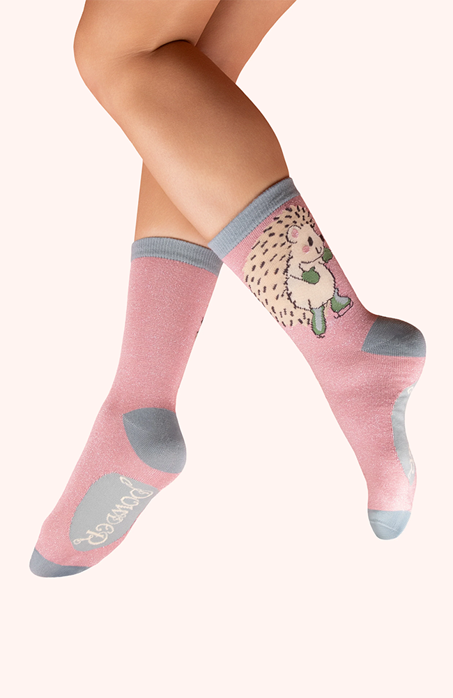 Glitter Ankle Socks - Skating Hedgehog