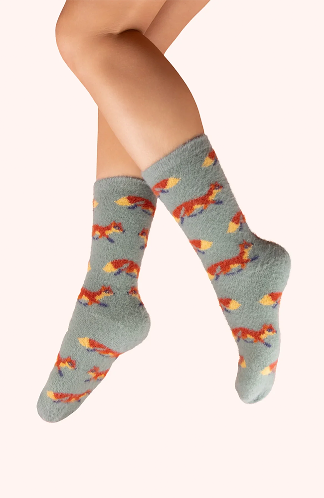 Fuzzy Socks - Mini Foxes/Ice