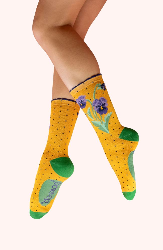 Ankle Socks - Perfect Pansies/Mustard