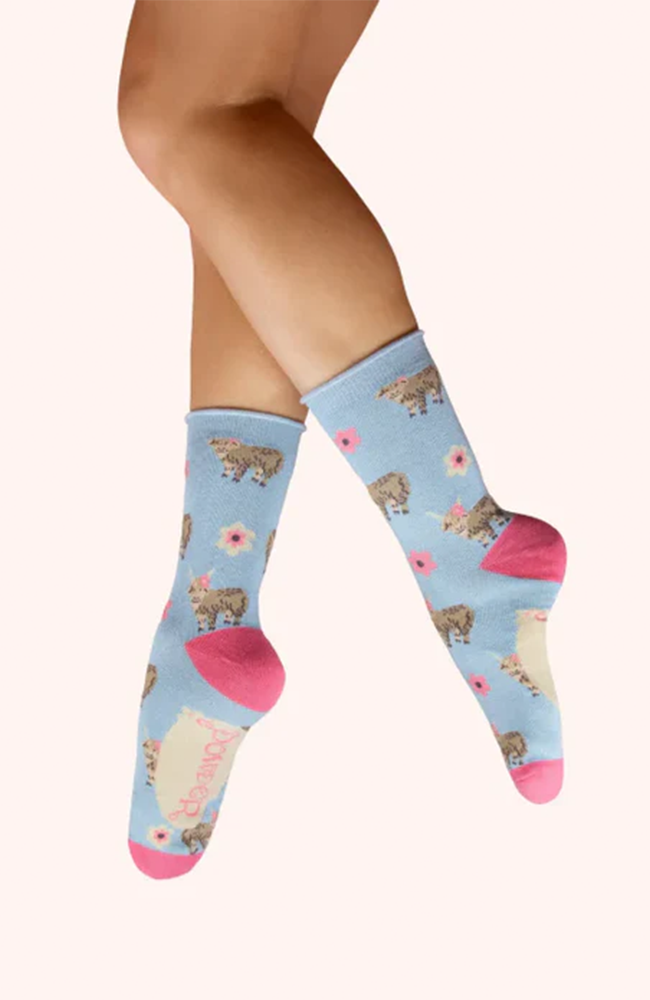Ankle Socks - Highland Cow/Blue