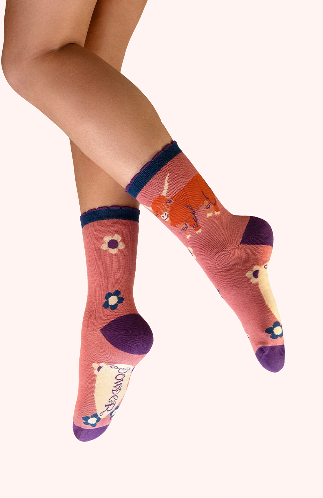 Ankle Socks – Highland Cow/Pink