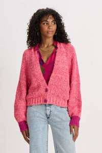 Knit Cardigan - Fiery Pink Melange